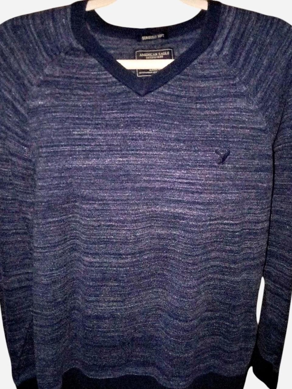 American Eagle Outfitters Marled Navy V-Neck Sweater